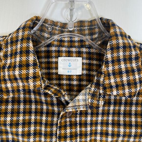J. Crew Crewcuts Boy's Plaid Button Down Shirt Corduroy Brown Black 6-7 - Picture 2 of 4
